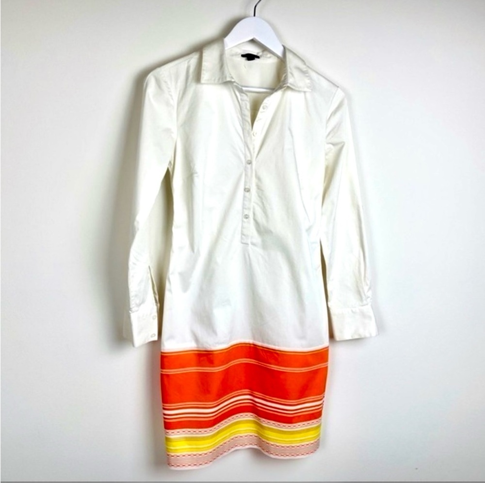 Ann Taylor White Shirt style Dress with Orange and Yellow Accents